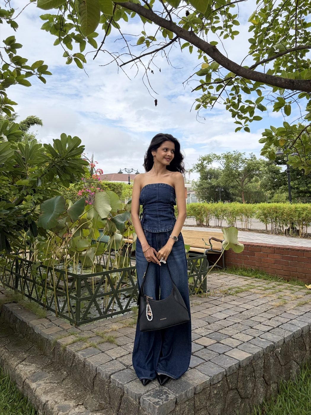 Disha Rokde in a denim co-ord set at a garden in Nashik